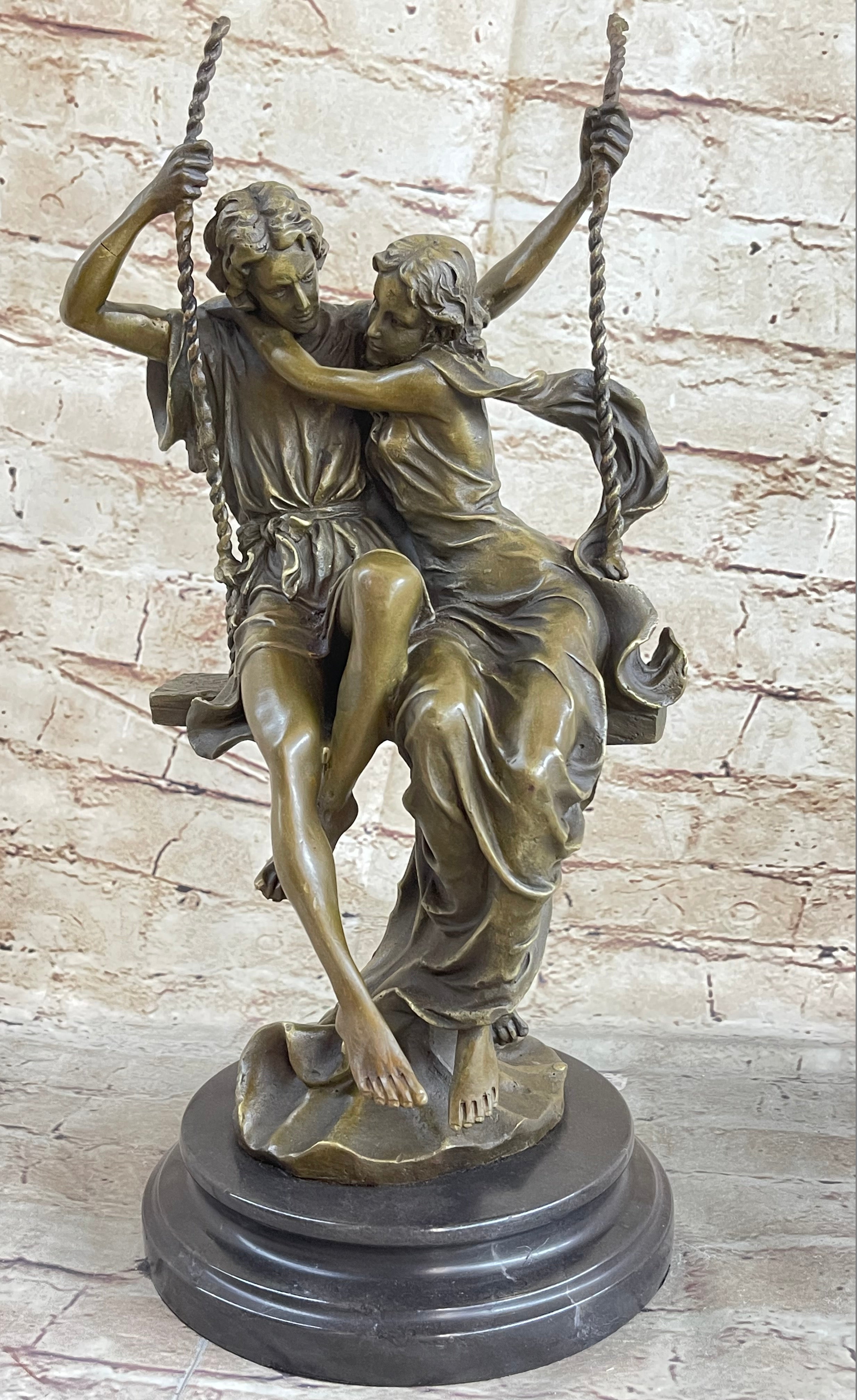 Couple in Love on Swing Bronze Figurine LRG