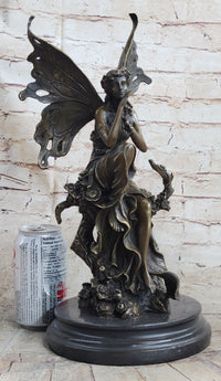 Signed Sexy Fairy with Wing Bronze Art Nouveau Sculpture