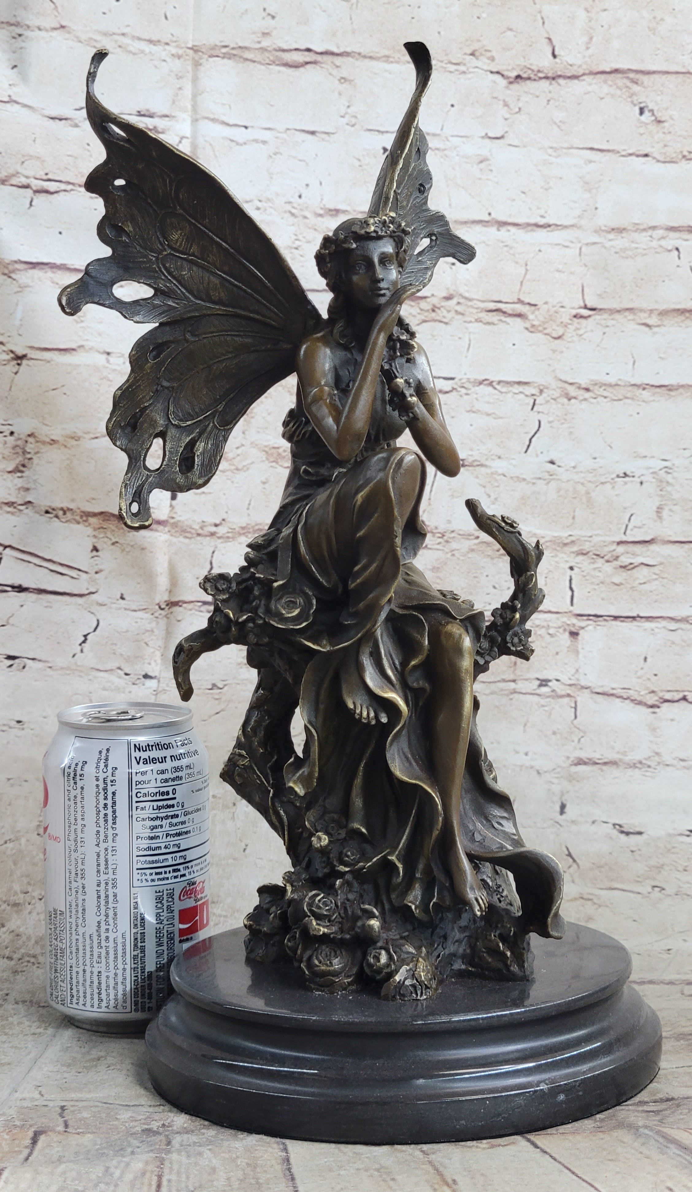 Signed Sexy Fairy with Wing Bronze Art Nouveau Sculpture