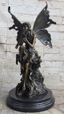 Signed Sexy Fairy with Wing Bronze Art Nouveau Sculpture