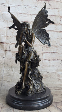 Signed Sexy Fairy with Wing Bronze Art Nouveau Sculpture