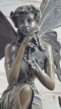 Signed Sexy Fairy with Wing Bronze Art Nouveau Sculpture