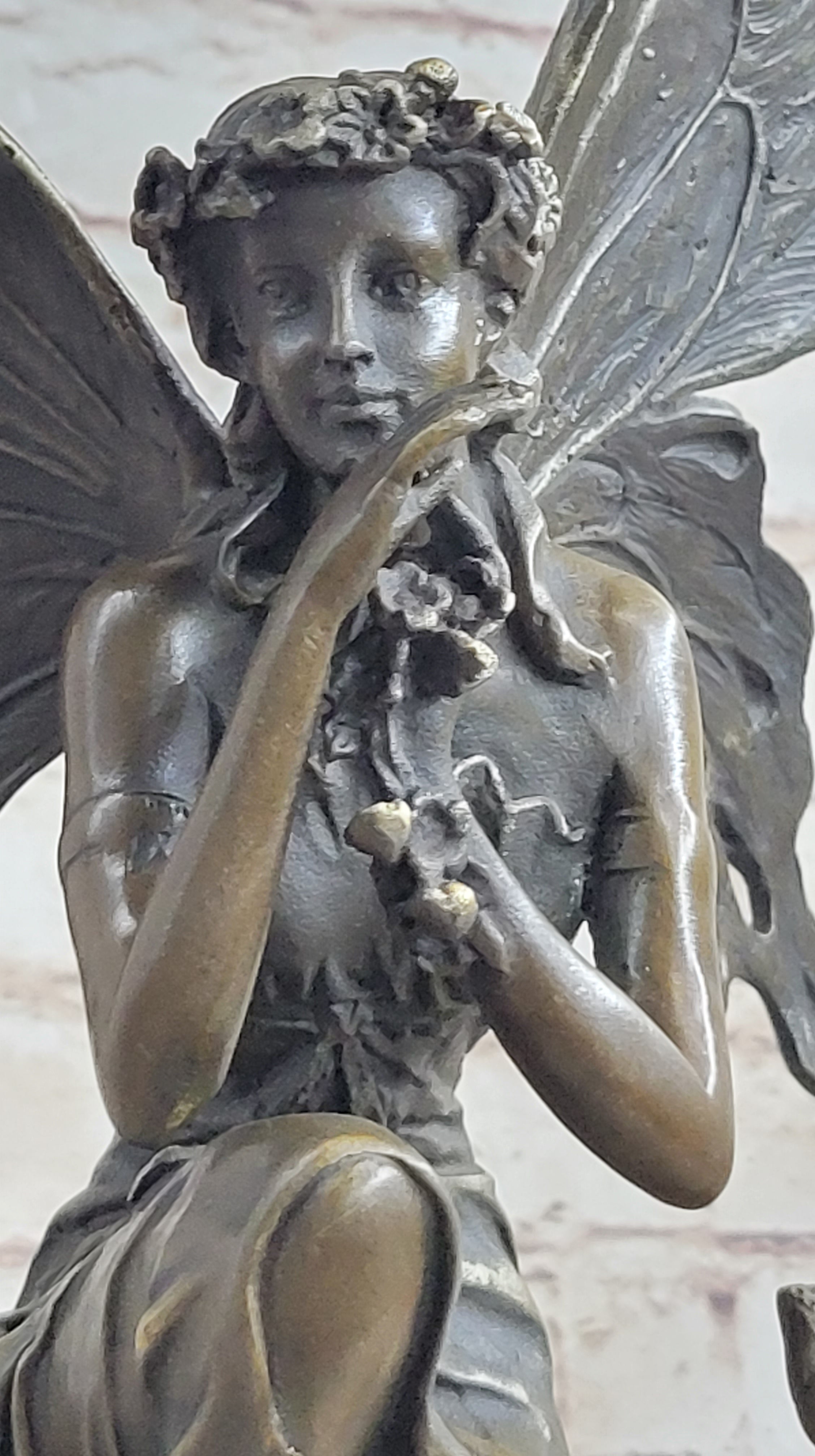 Signed Sexy Fairy with Wing Bronze Art Nouveau Sculpture