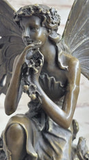 Signed Sexy Fairy with Wing Bronze Art Nouveau Sculpture