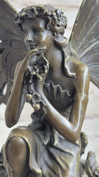 Signed Sexy Fairy with Wing Bronze Art Nouveau Sculpture