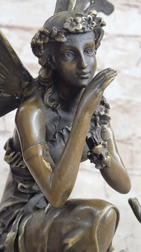 Signed Sexy Fairy with Wing Bronze Art Nouveau Sculpture