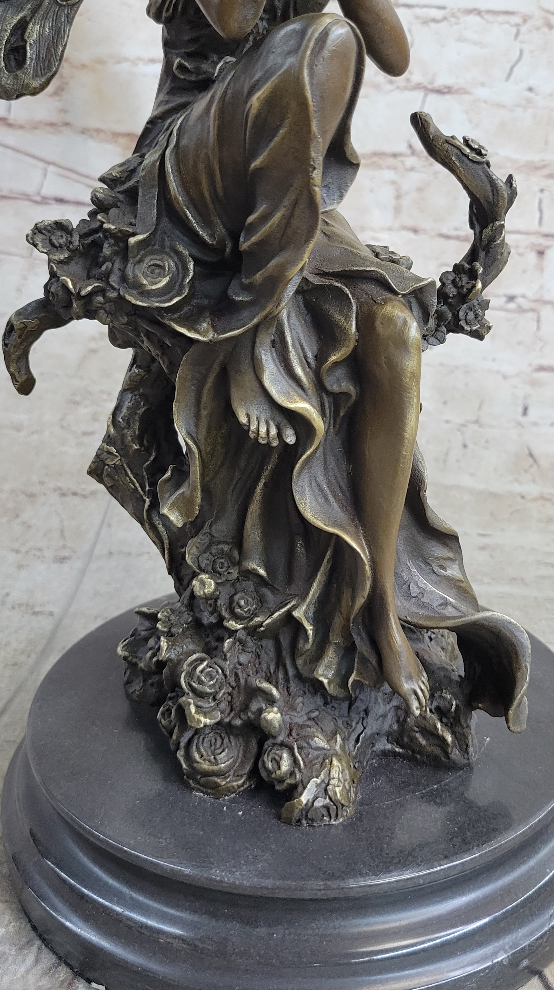Signed Sexy Fairy with Wing Bronze Art Nouveau Sculpture