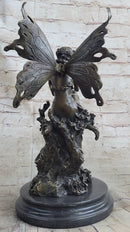 Signed Sexy Fairy with Wing Bronze Art Nouveau Sculpture