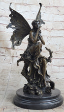 Signed Sexy Fairy with Wing Bronze Art Nouveau Sculpture
