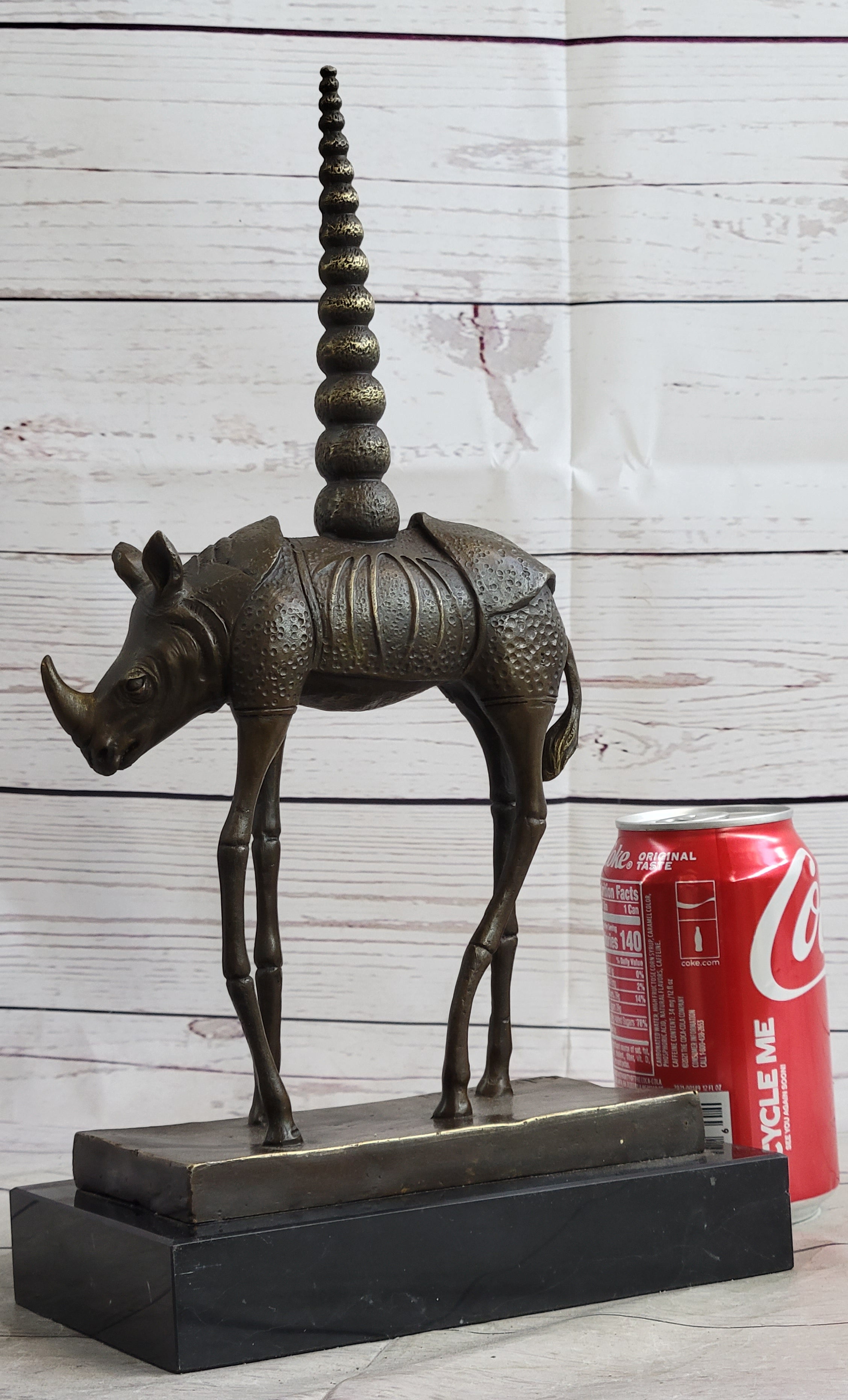 Salvador Dali Cosmic Rhinoceros Bronze Sculpture on Marble