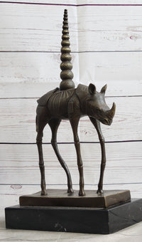Salvador Dali Cosmic Rhinoceros Bronze Sculpture on Marble