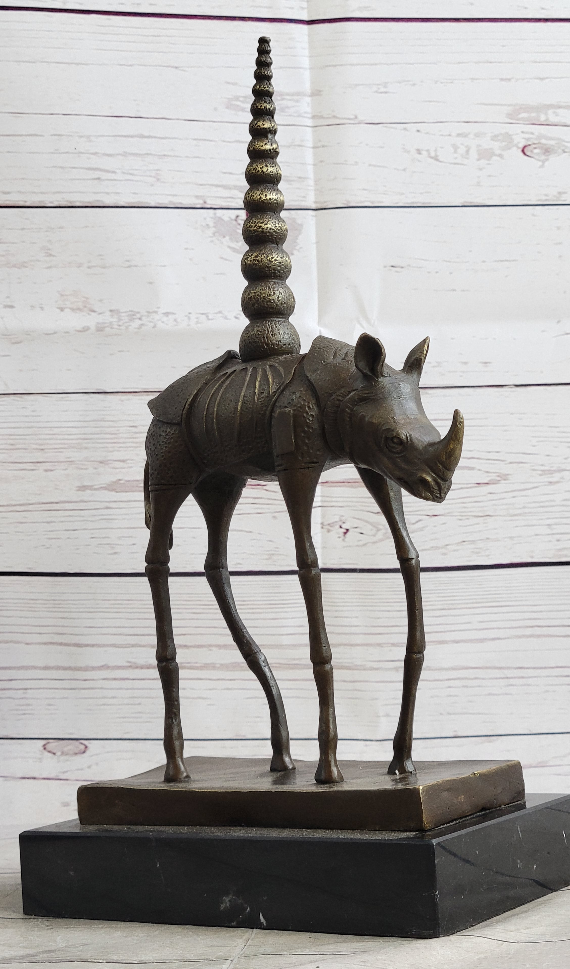 Salvador Dali Cosmic Rhinoceros Bronze Sculpture on Marble