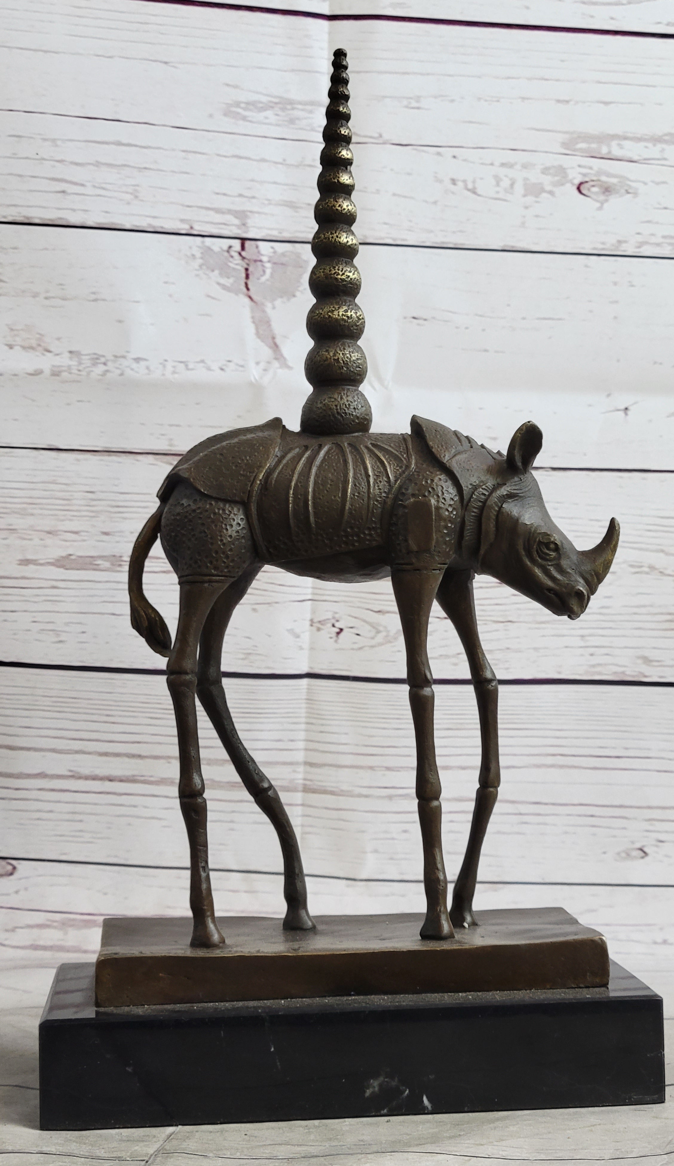 Salvador Dali Cosmic Rhinoceros Bronze Sculpture on Marble