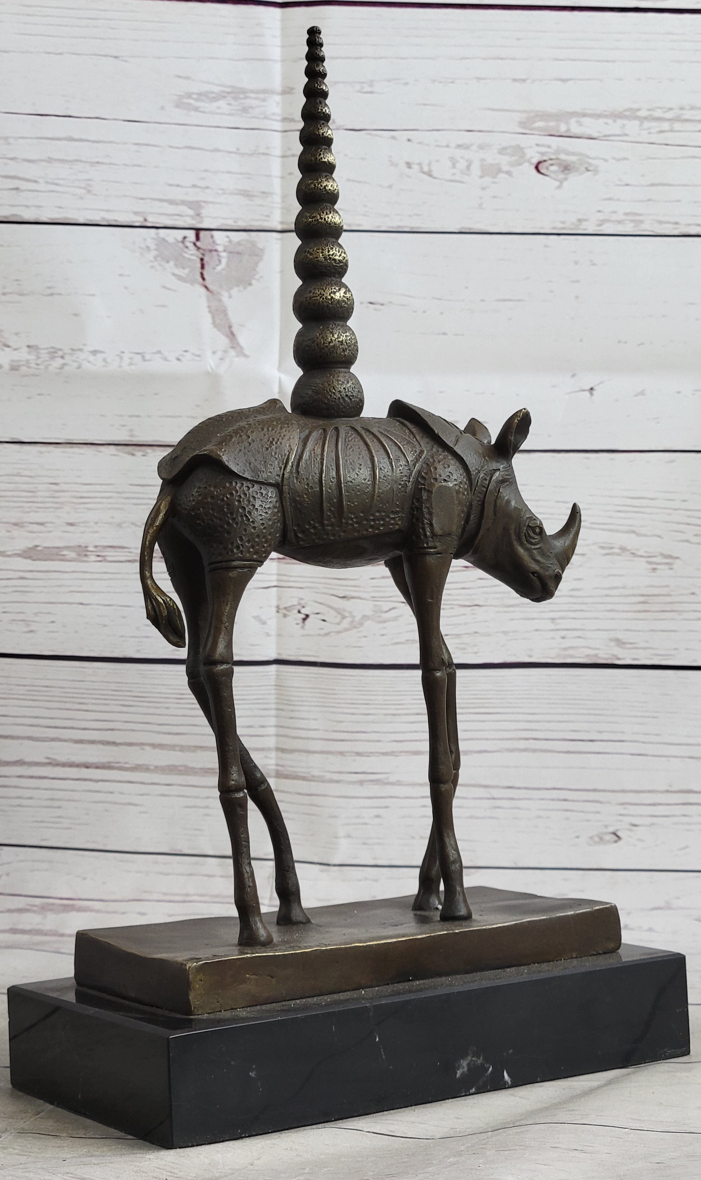 Salvador Dali Cosmic Rhinoceros Bronze Sculpture on Marble