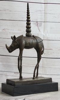 Salvador Dali Cosmic Rhinoceros Bronze Sculpture on Marble