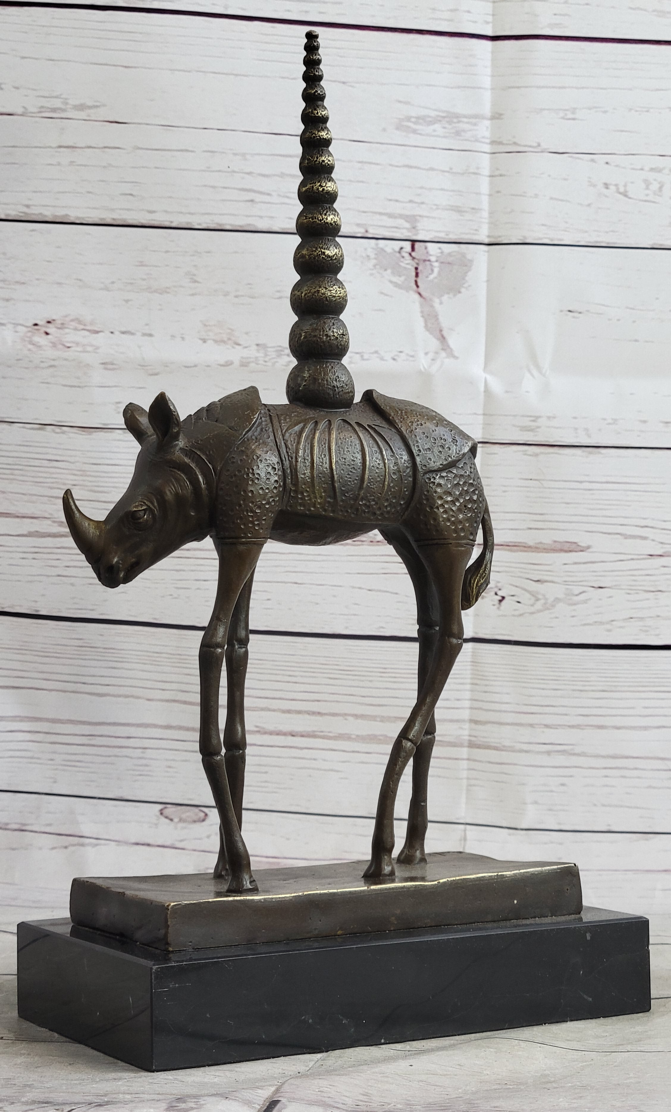 Salvador Dali Cosmic Rhinoceros Bronze Sculpture on Marble