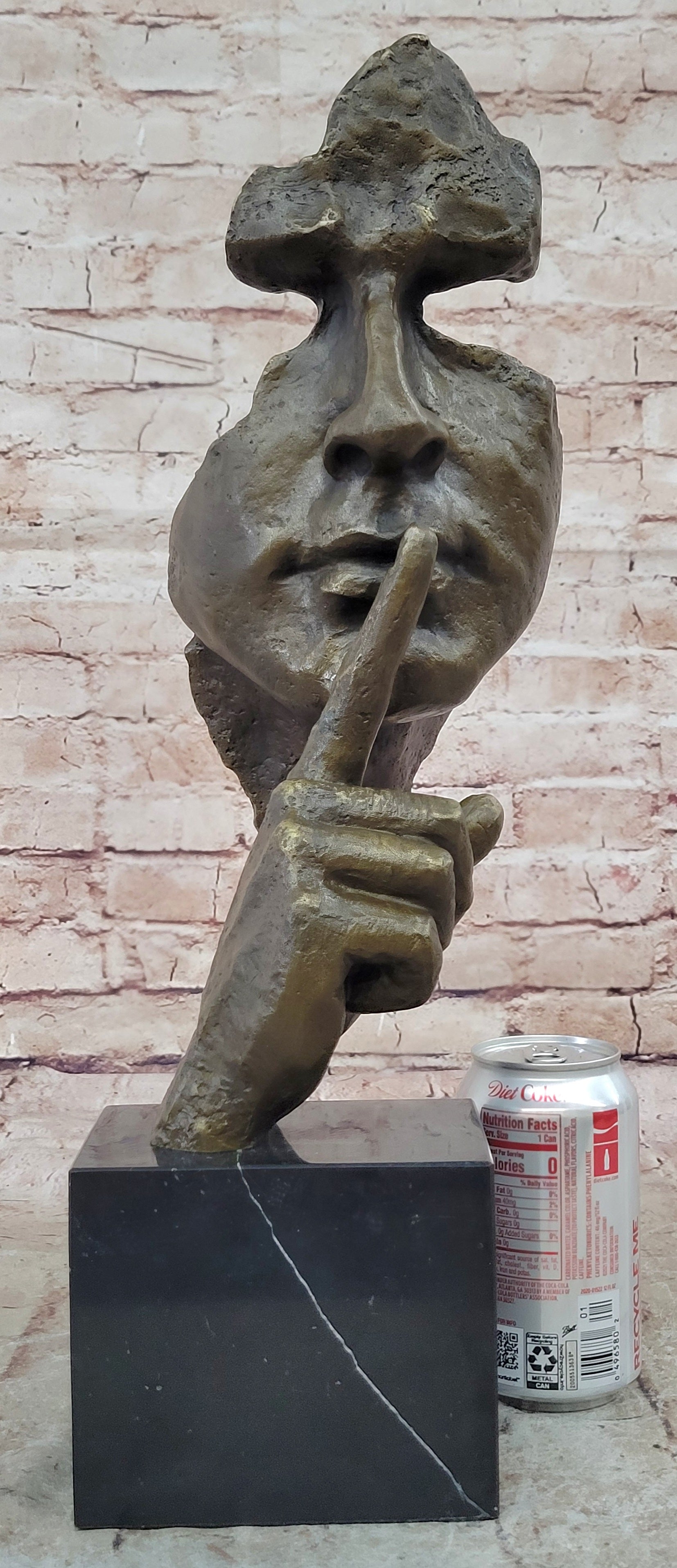 Dali Bronze Face Sculpture – Silence Shushing on Marble Base