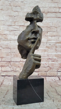 Dali Bronze Face Sculpture – Silence Shushing on Marble Base