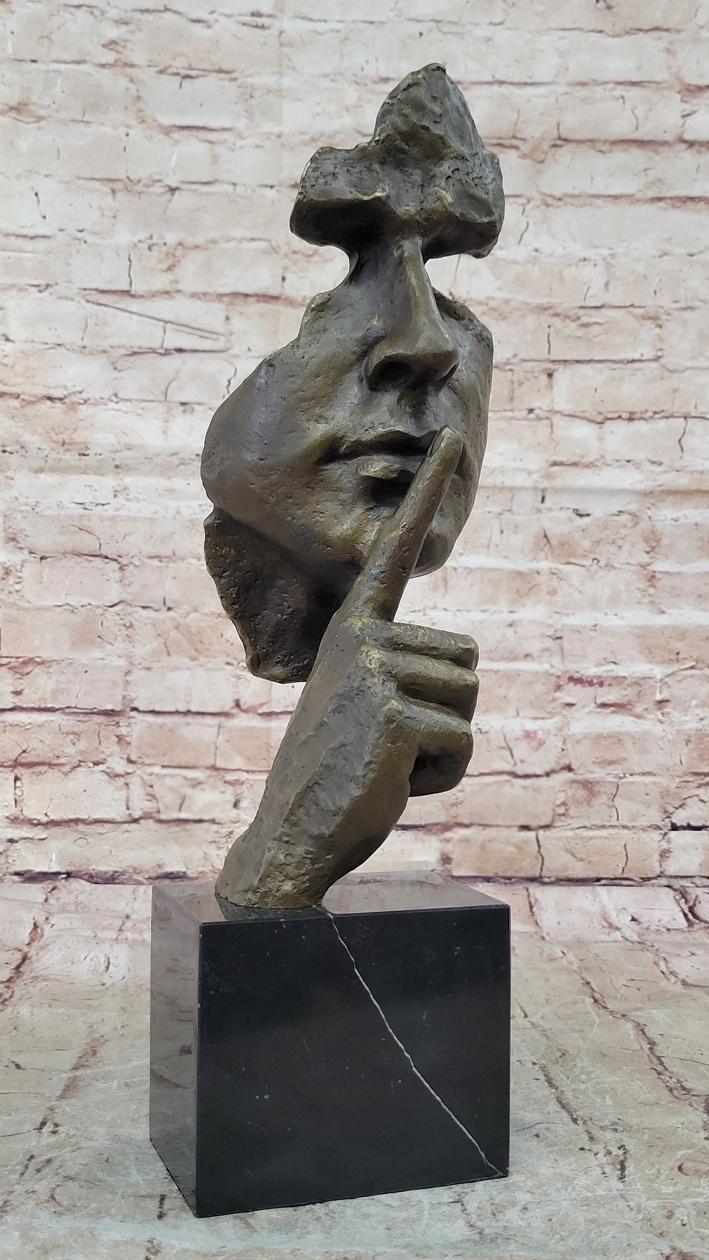 Dali Bronze Face Sculpture – Silence Shushing on Marble Base