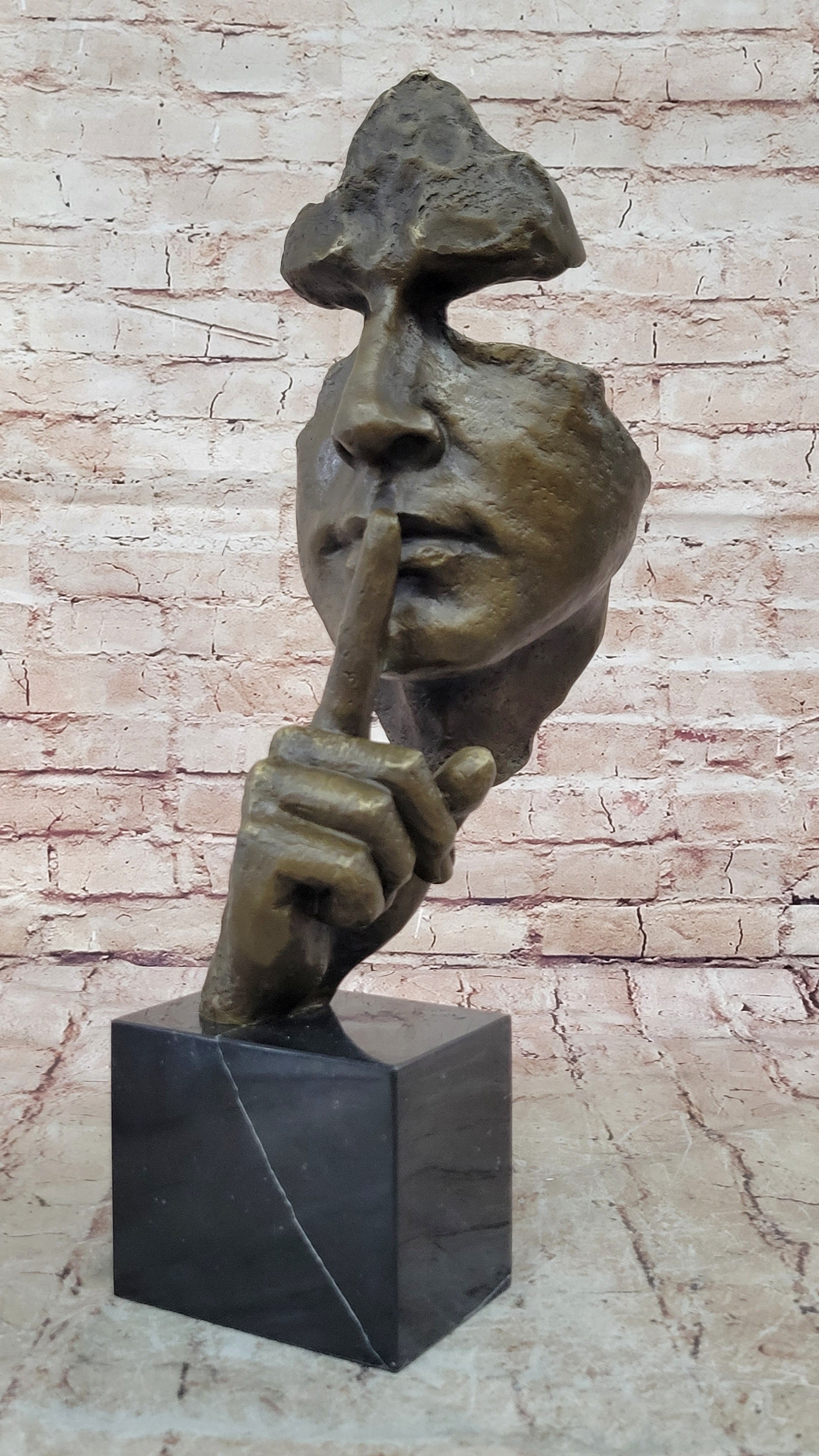Dali Bronze Face Sculpture – Silence Shushing on Marble Base
