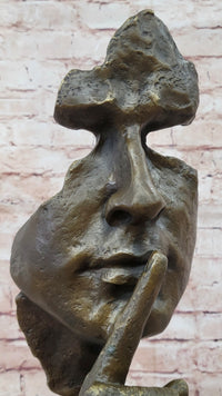 Dali Bronze Face Sculpture – Silence Shushing on Marble Base