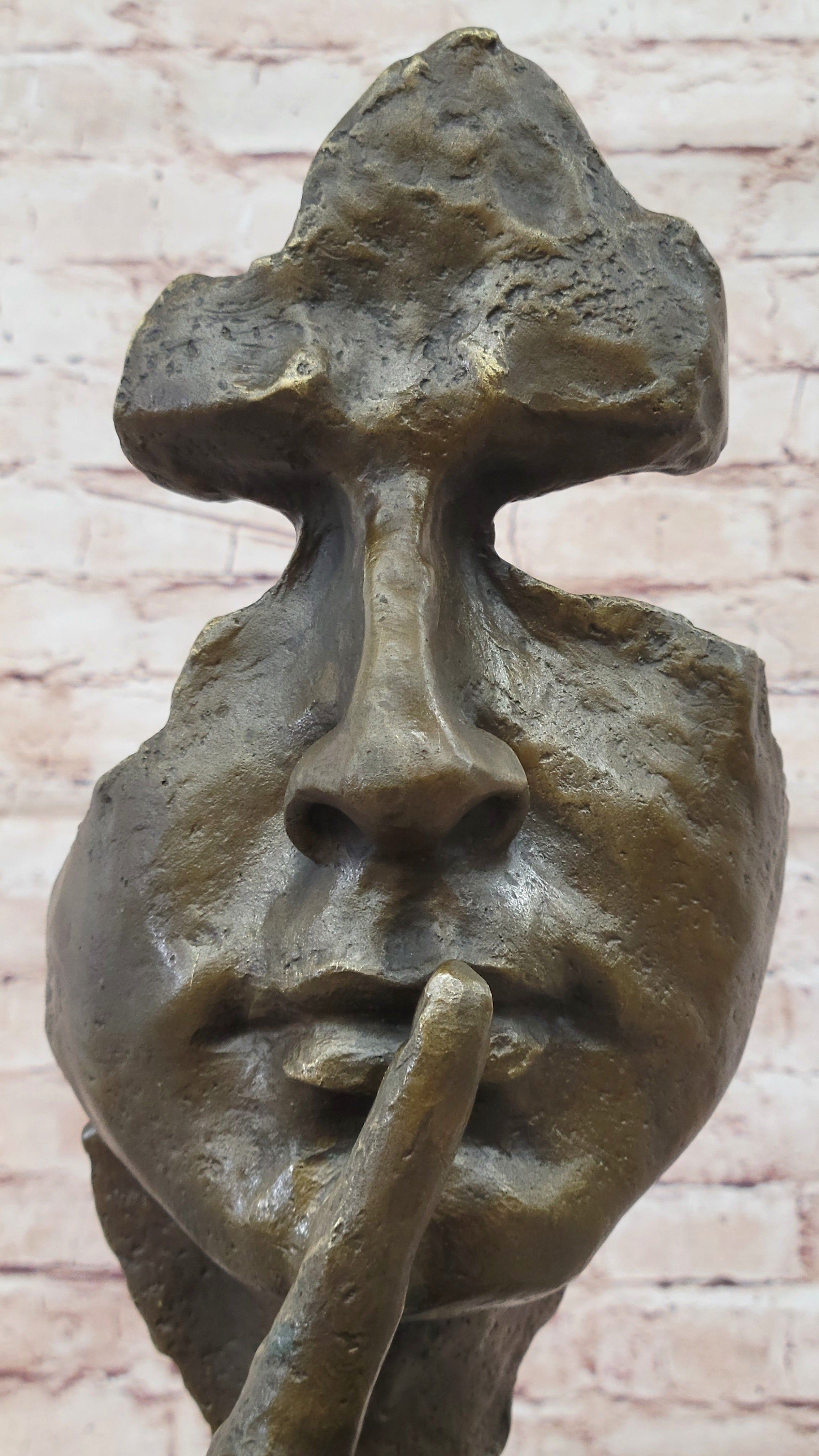 Dali Bronze Face Sculpture – Silence Shushing on Marble Base