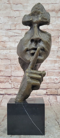 Dali Bronze Face Sculpture – Silence Shushing on Marble Base