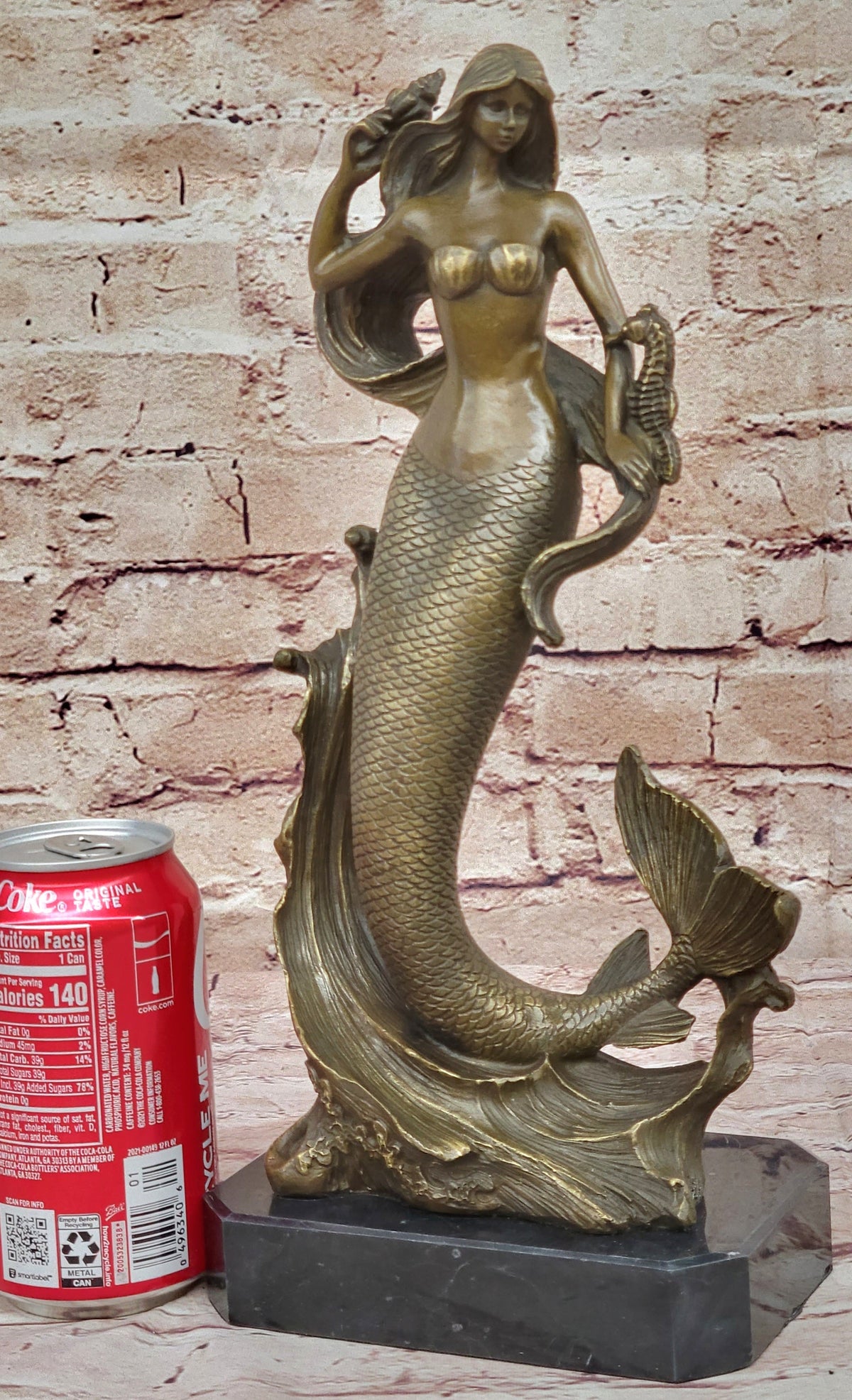 Hot Cast Bronze Mermaid Sculpture on Marble Base by Milo