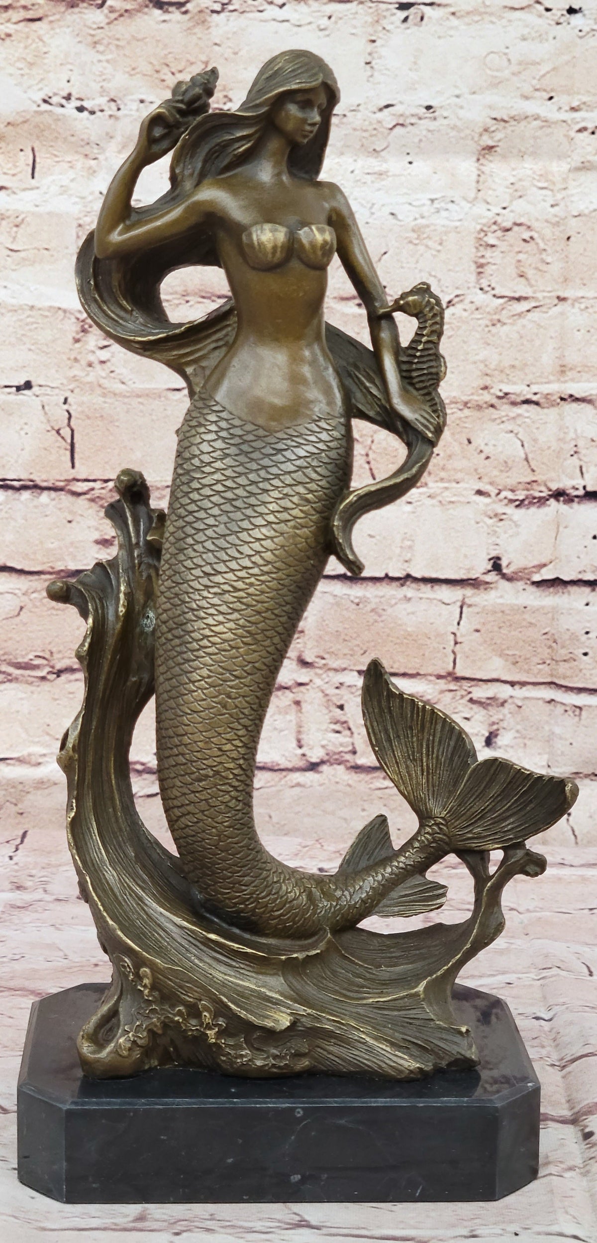 Hot Cast Bronze Mermaid Sculpture on Marble Base by Milo