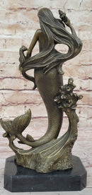 Hot Cast Bronze Mermaid Sculpture on Marble Base by Milo