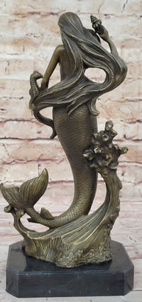 Hot Cast Bronze Mermaid Sculpture on Marble Base by Milo