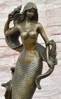 Hot Cast Bronze Mermaid Sculpture on Marble Base by Milo