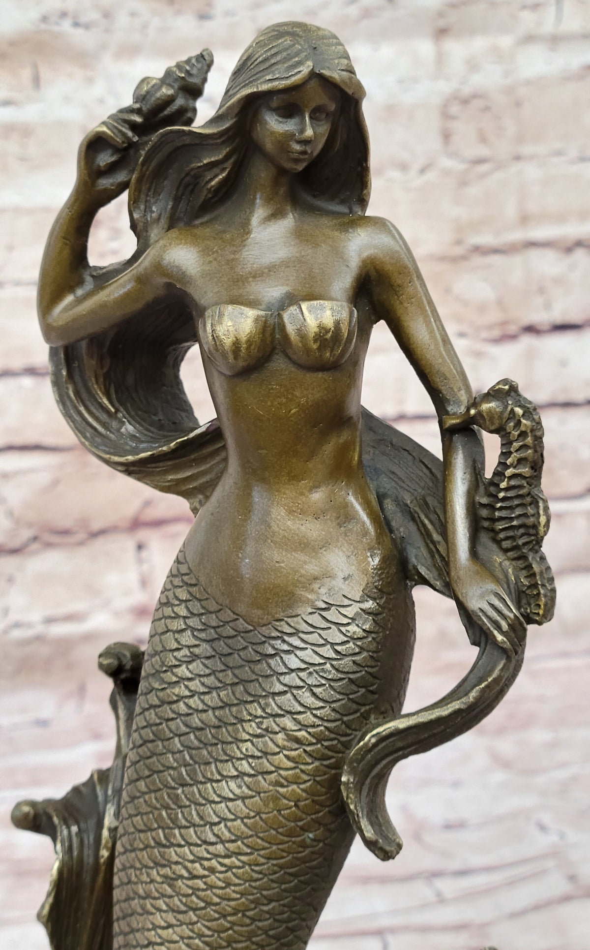 Hot Cast Bronze Mermaid Sculpture on Marble Base by Milo