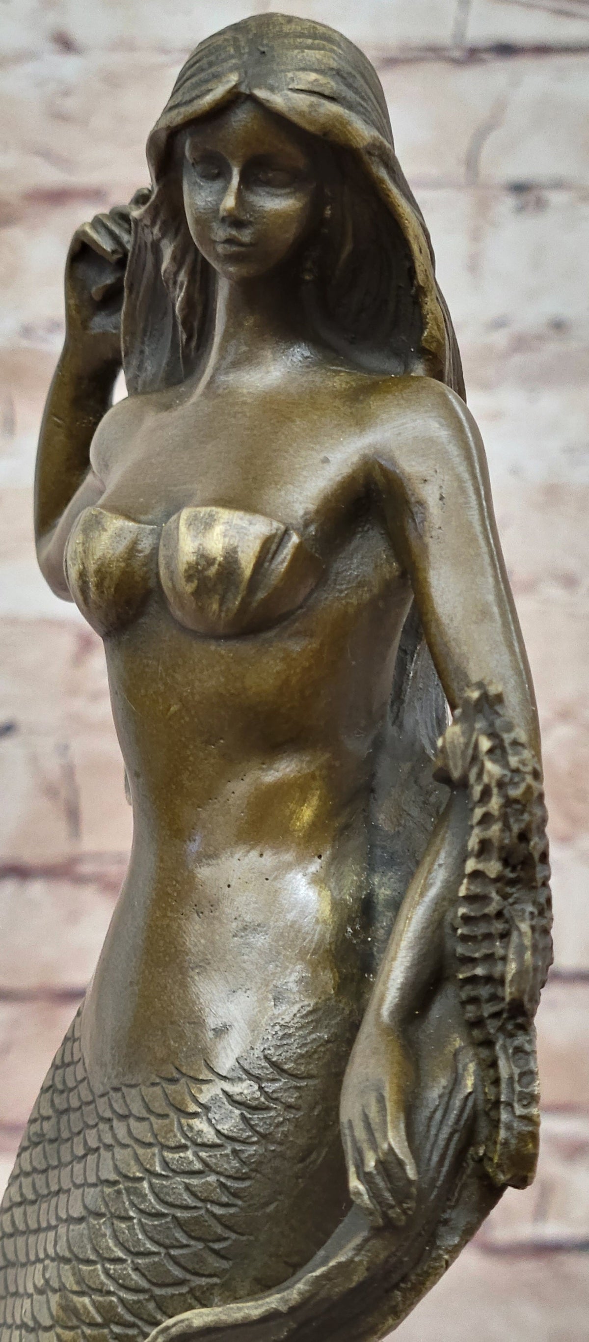Hot Cast Bronze Mermaid Sculpture on Marble Base by Milo