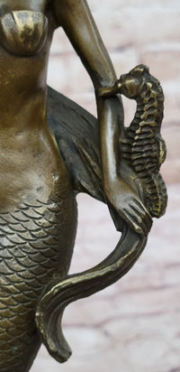 Hot Cast Bronze Mermaid Sculpture on Marble Base by Milo