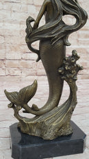 Hot Cast Bronze Mermaid Sculpture on Marble Base by Milo