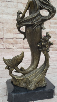 Hot Cast Bronze Mermaid Sculpture on Marble Base by Milo