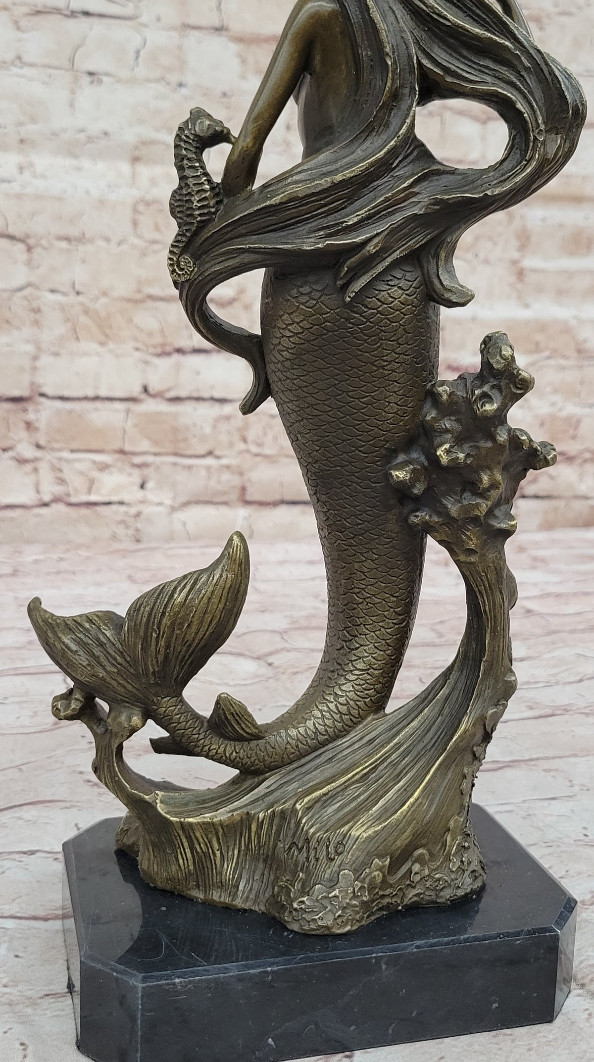 Hot Cast Bronze Mermaid Sculpture on Marble Base by Milo