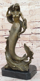 Hot Cast Bronze Mermaid Sculpture on Marble Base by Milo