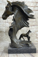 Native American Indian Bust w/ Horses Bronze Sculpture