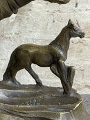 Native American Indian Bust w/ Horses Bronze Sculpture
