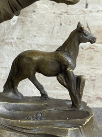 Native American Indian Bust w/ Horses Bronze Sculpture