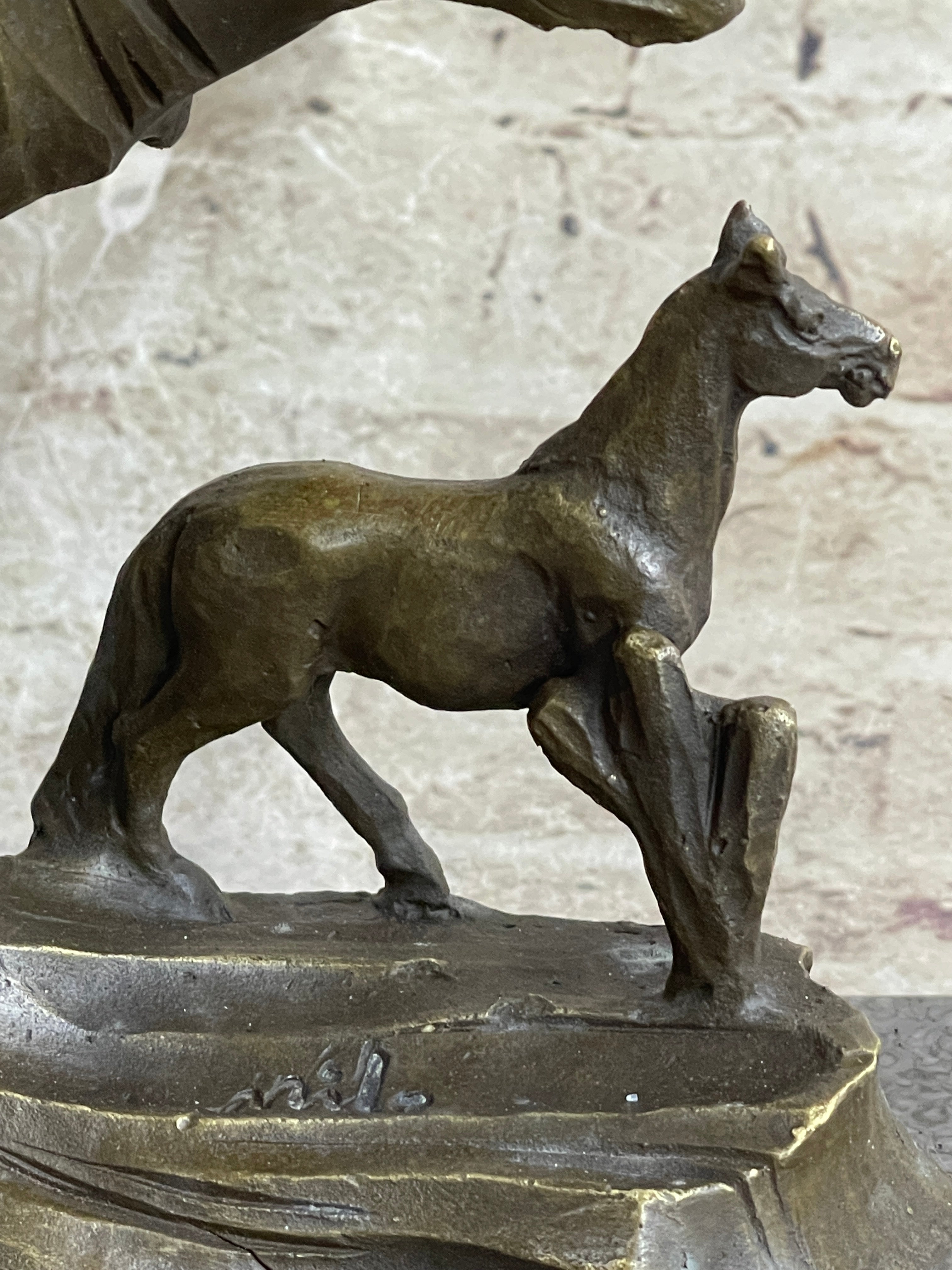 Native American Indian Bust w/ Horses Bronze Sculpture