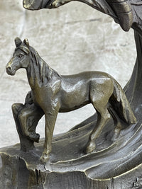 Native American Indian Bust w/ Horses Bronze Sculpture