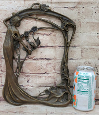 Bronze Metal Wall Art Frame Sculpture of Woman w/ Flowers