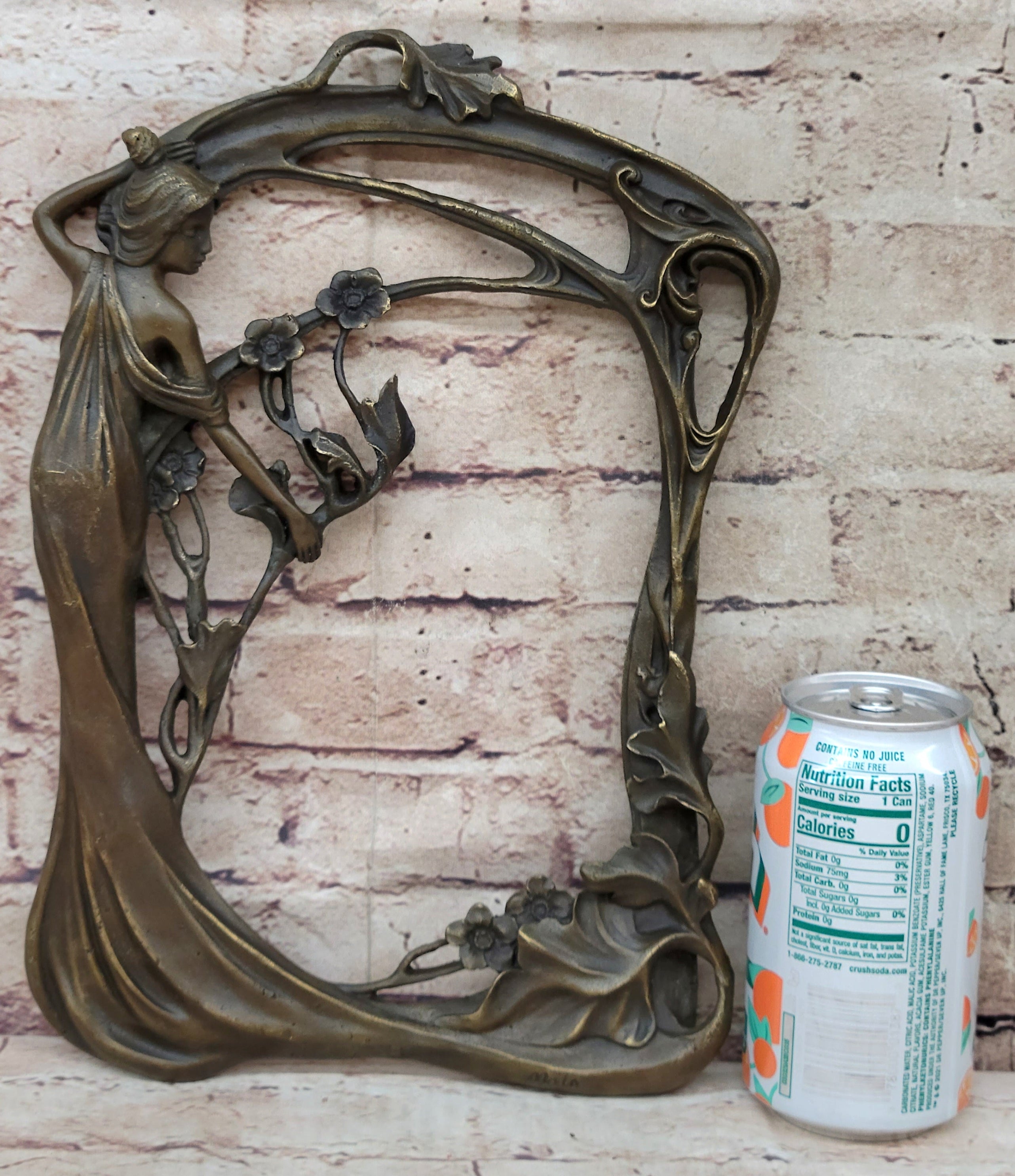 Bronze Metal Wall Art Frame Sculpture of Woman w/ Flowers