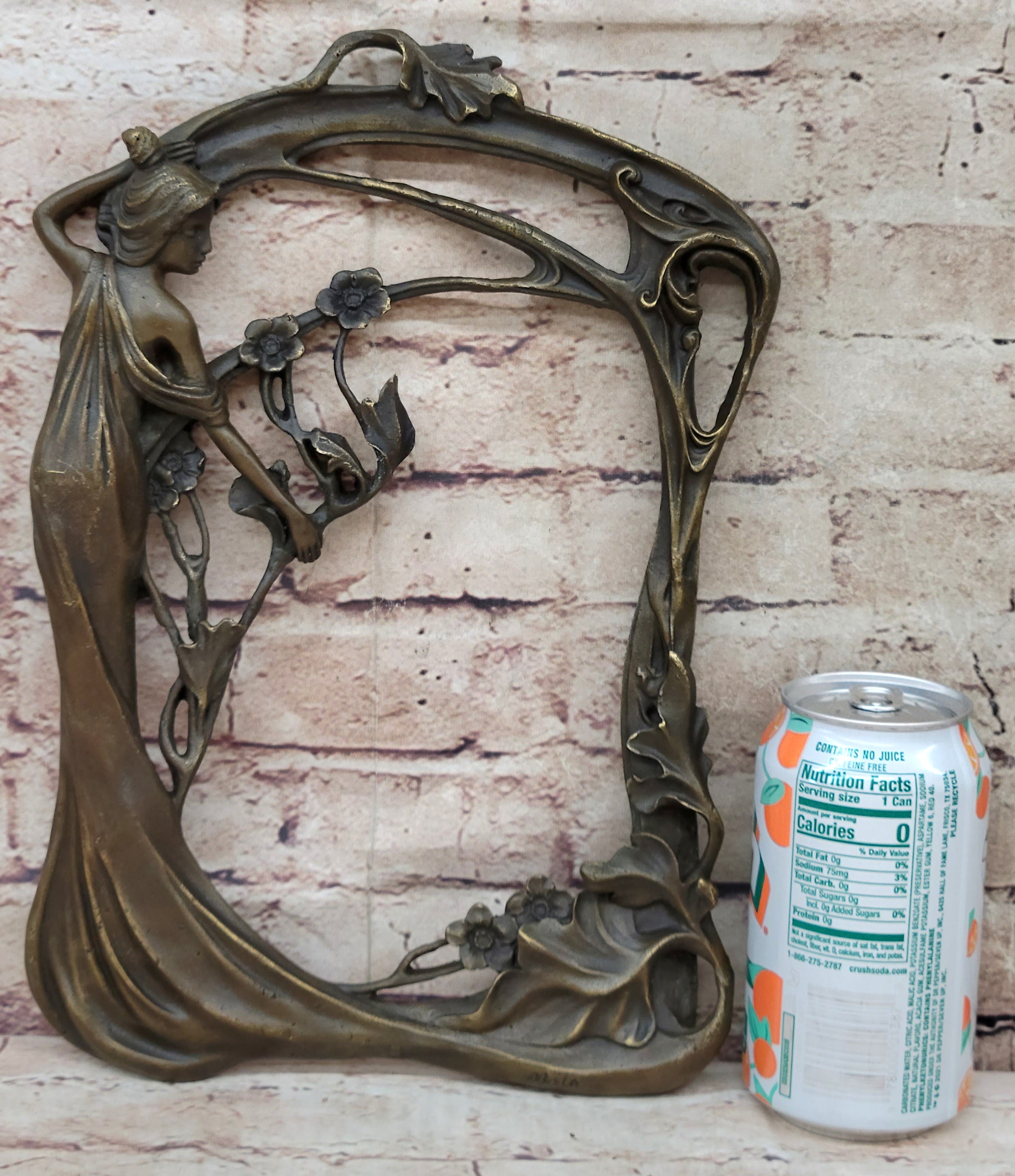 Bronze Metal Wall Art Frame Sculpture of Woman w/ Flowers