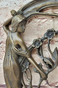 Bronze Metal Wall Art Frame Sculpture of Woman w/ Flowers