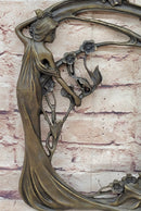 Bronze Metal Wall Art Frame Sculpture of Woman w/ Flowers