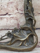 Bronze Metal Wall Art Frame Sculpture of Woman w/ Flowers